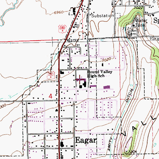 Topographic Map of Round Valley High School, AZ