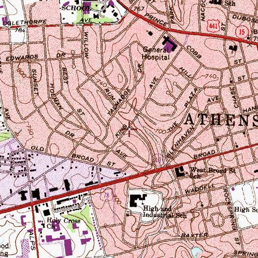 Topographic Map of Athens Country Club Dam, GA