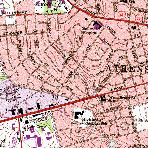 Topographic Map of Athens Country Club Lake, GA