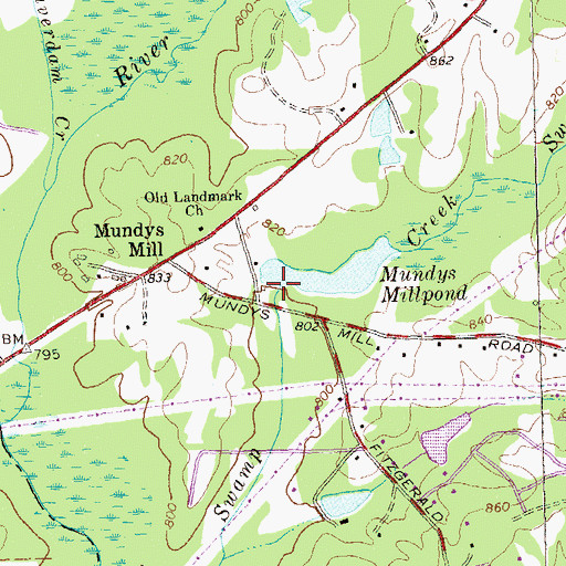 Topographic Map of Mundys Mill Dam, GA