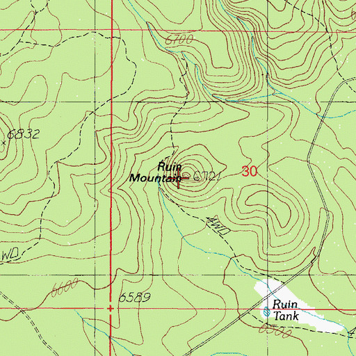 Topographic Map of Ruin Mountain, AZ
