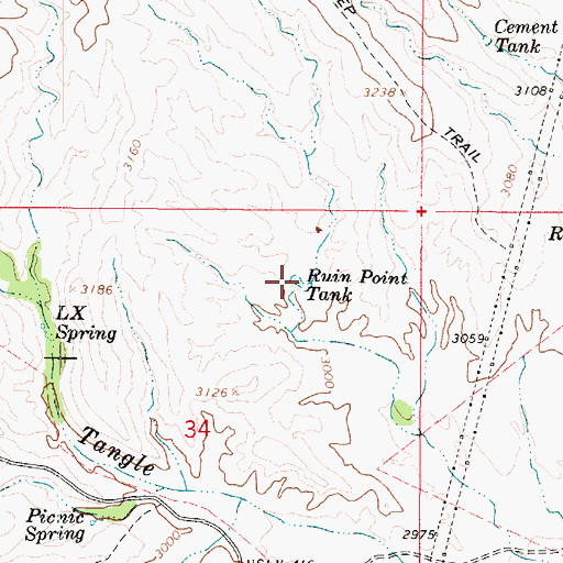 Topographic Map of Ruin Point Tank, AZ