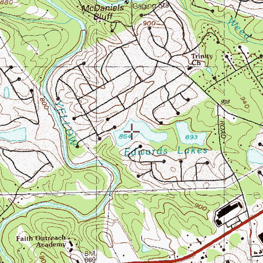 Topographic Map of Edwards Lake West, GA