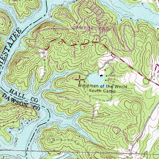 Topographic Map of Woodmen Youth Camp Dam, GA