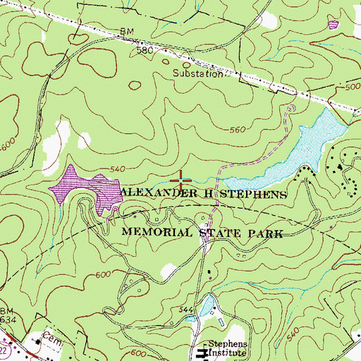 Topographic Map of Alezander Stephens State Park Dam, GA