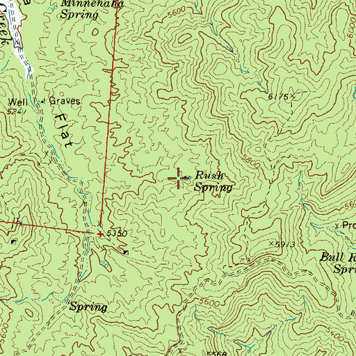 Topographic Map of Rush Spring, AZ