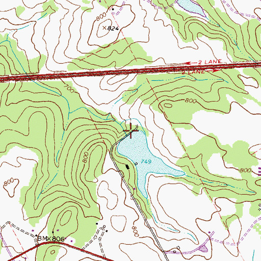 Topographic Map of Greer Lake Dam, GA