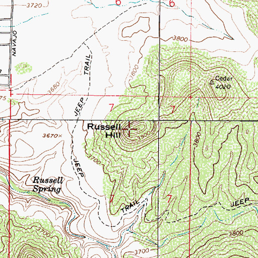 Topographic Map of Russell Hill, AZ