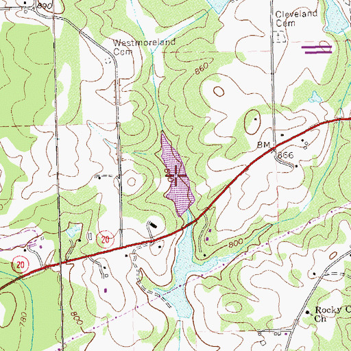 Topographic Map of Belk-Elrod Lake, GA