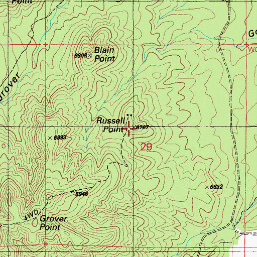 Topographic Map of Russell Point, AZ