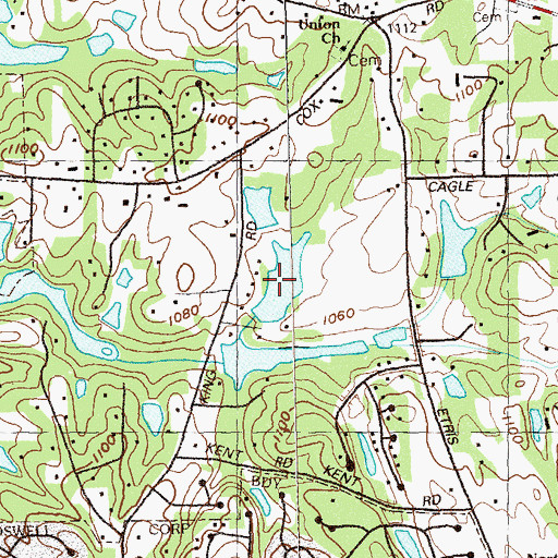 Topographic Map of Kings Road Lake, GA