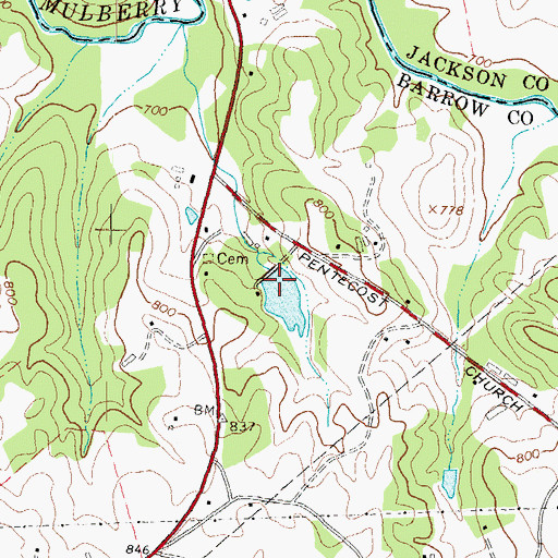 Topographic Map of Lesters Lake Dam, GA