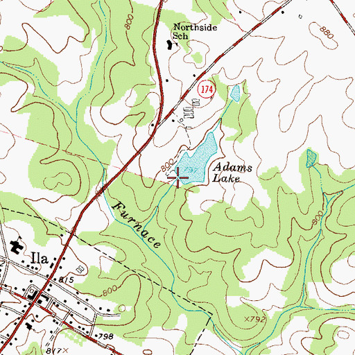 Topographic Map of Adams Lake Dam, GA