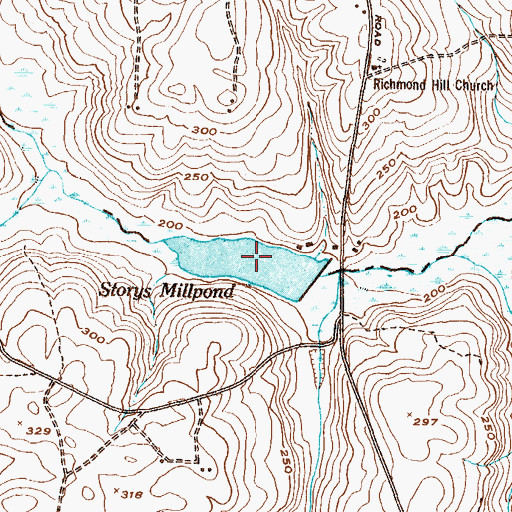 Topographic Map of Storys Millpond, GA