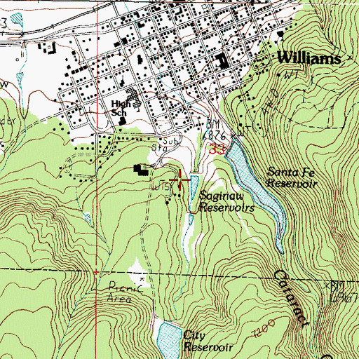 Topographic Map of Saginaw Reservoirs (historical), AZ