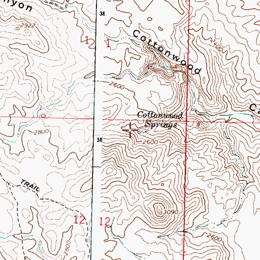 Topographic Map of Cottonwood Springs, AZ