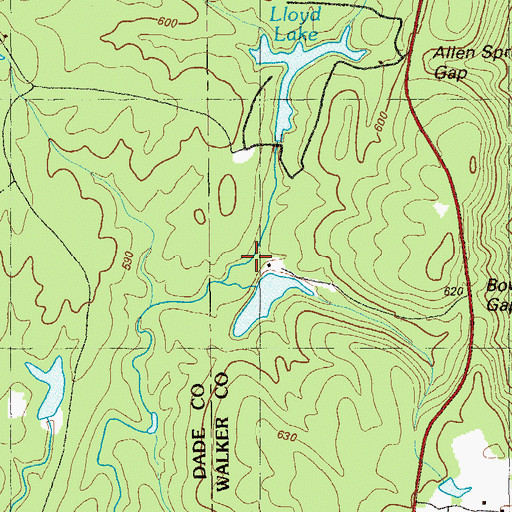 Topographic Map of Lloyds Lake Dam, GA