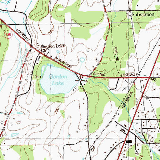 Topographic Map of Gordon Lake Dam, GA