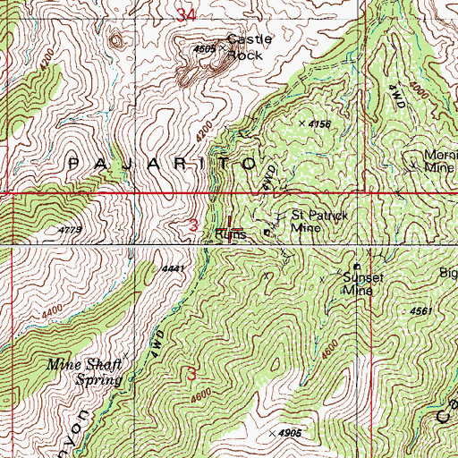 Topographic Map of Saint Patrick Mine, AZ