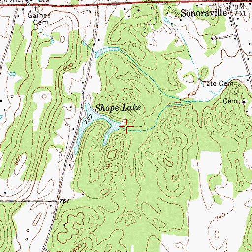 Topographic Map of Shope Lake Dam, GA