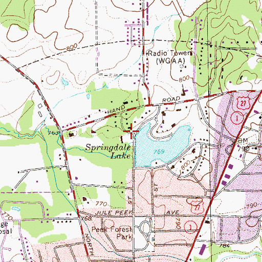 Topographic Map of Springdale Lake Dam, GA