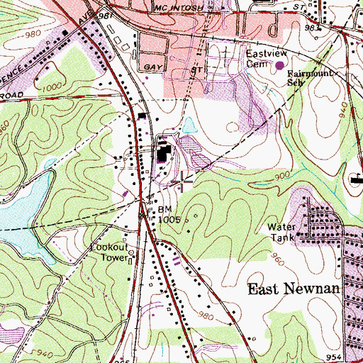 Topographic Map of Newnan Waterworks Reservoir Number 5, GA