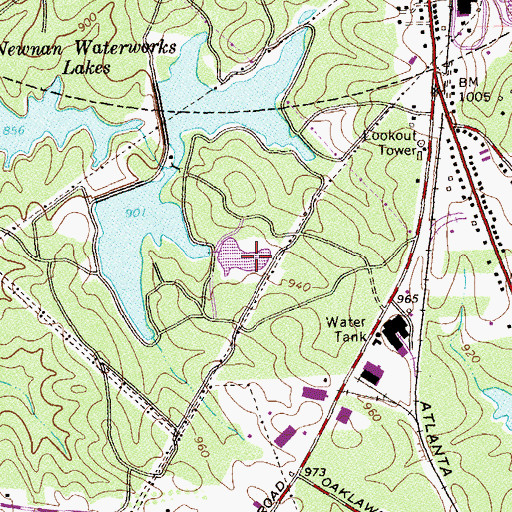 Topographic Map of Newnan Water and Light Lake Number Four, GA