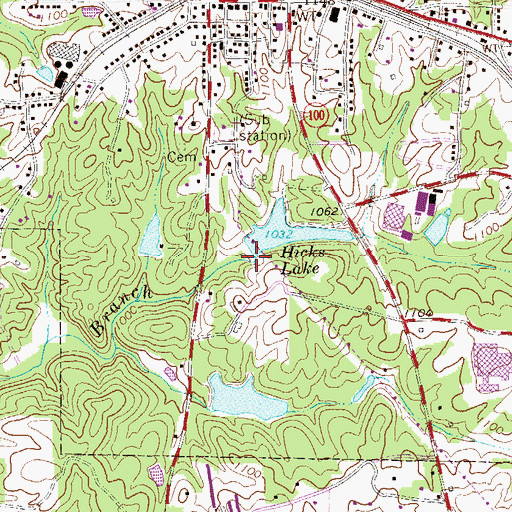 Topographic Map of Hicks Lake Dam, GA