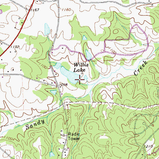 Topographic Map of Willis Lake Dam, GA