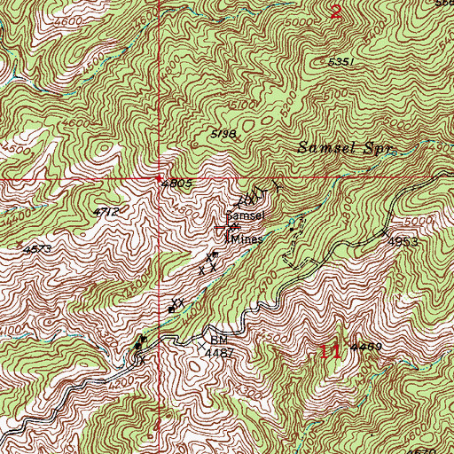 Topographic Map of Samsel Mines, AZ