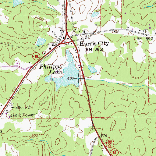 Topographic Map of Phillips Dam, GA
