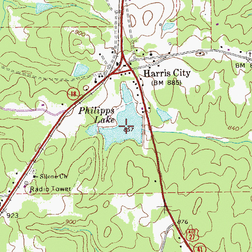 Topographic Map of Philipps Lake, GA