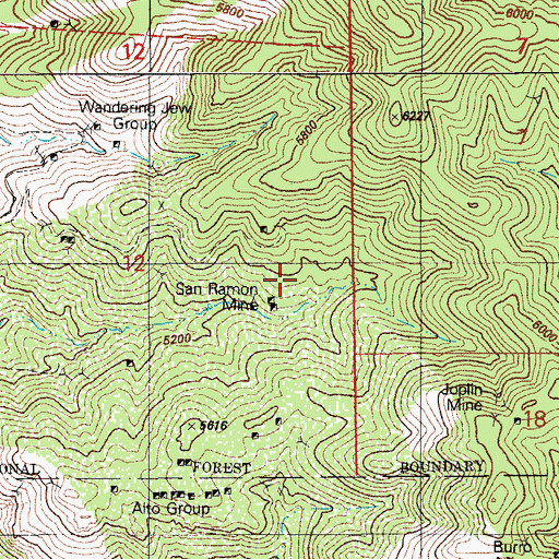 Topographic Map of San Ramon Mine, AZ