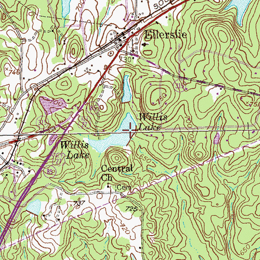 Topographic Map of Willis Lake Dam, GA
