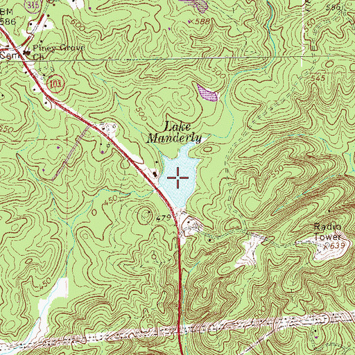 Topographic Map of Lake Manderly Dam, GA