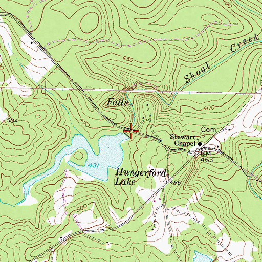 Topographic Map of Hungerford Lake Dam, GA