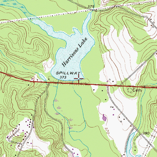 Topographic Map of Harrisons Lake Dam, GA