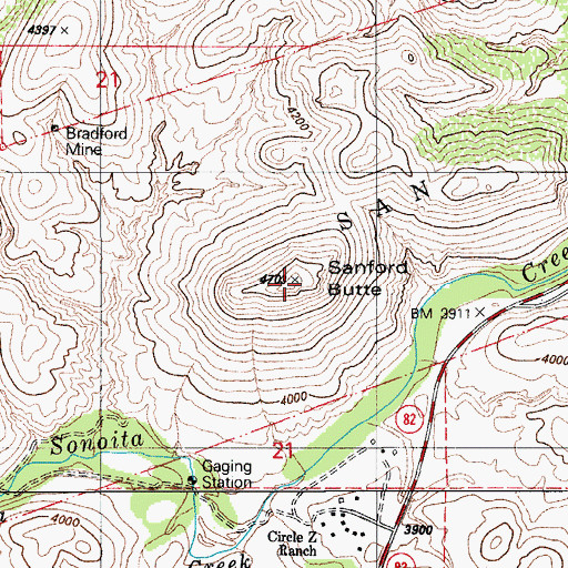 Topographic Map of Sanford Butte, AZ