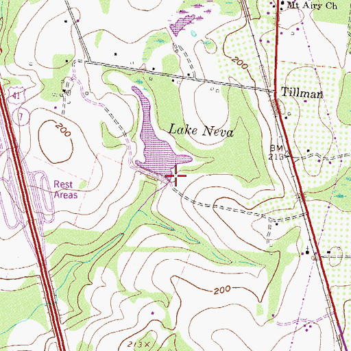 Topographic Map of Tillman Lake Dam, GA