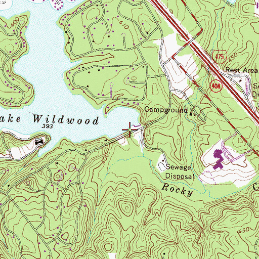 Topographic Map of Lake Wildwood Dam, GA