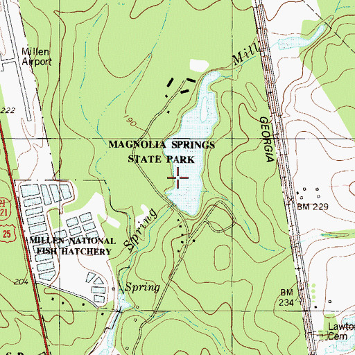 Topographic Map of Magnolia Springs State Park Dam, GA