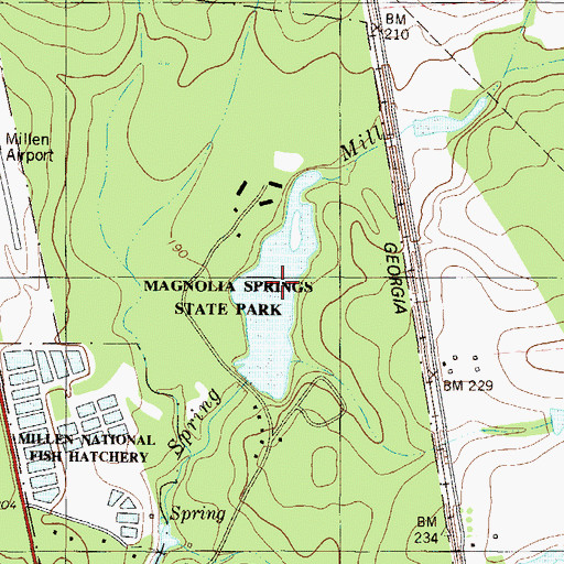 Topographic Map of Magnolia Springs State Park Lake, GA