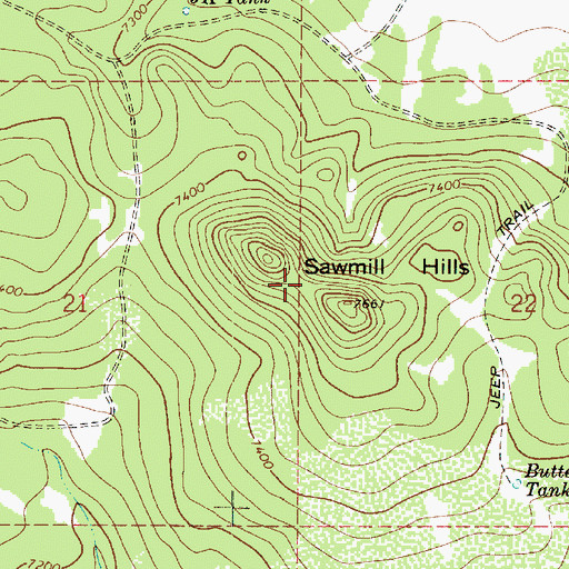 Topographic Map of Sawmill Hills, AZ