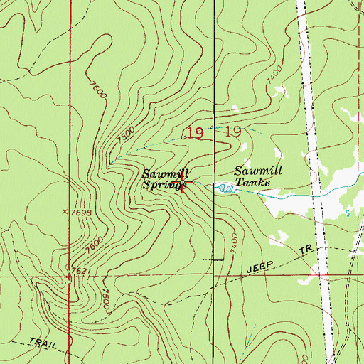 Topographic Map of Sawmill Springs, AZ