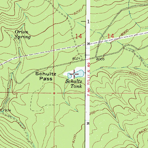 Topographic Map of Schultz Tank, AZ