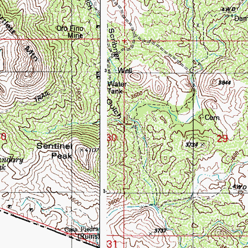 Topographic Map of Scribner Gulch, AZ