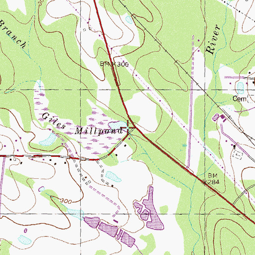Topographic Map of Giles Millpond Dam, GA