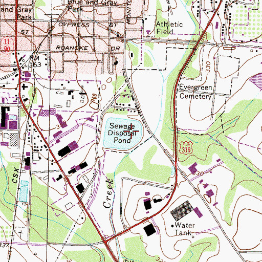 Topographic Map of Fitzgerald City Dam, GA