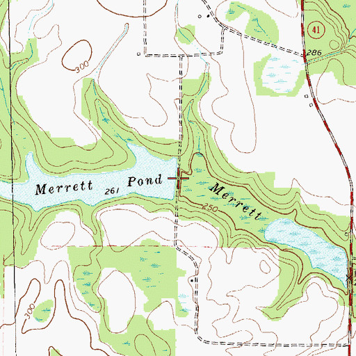 Topographic Map of Merrett Pond Dam, GA