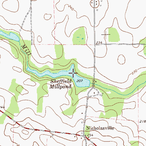 Topographic Map of Sheffield Millpond Dam, GA